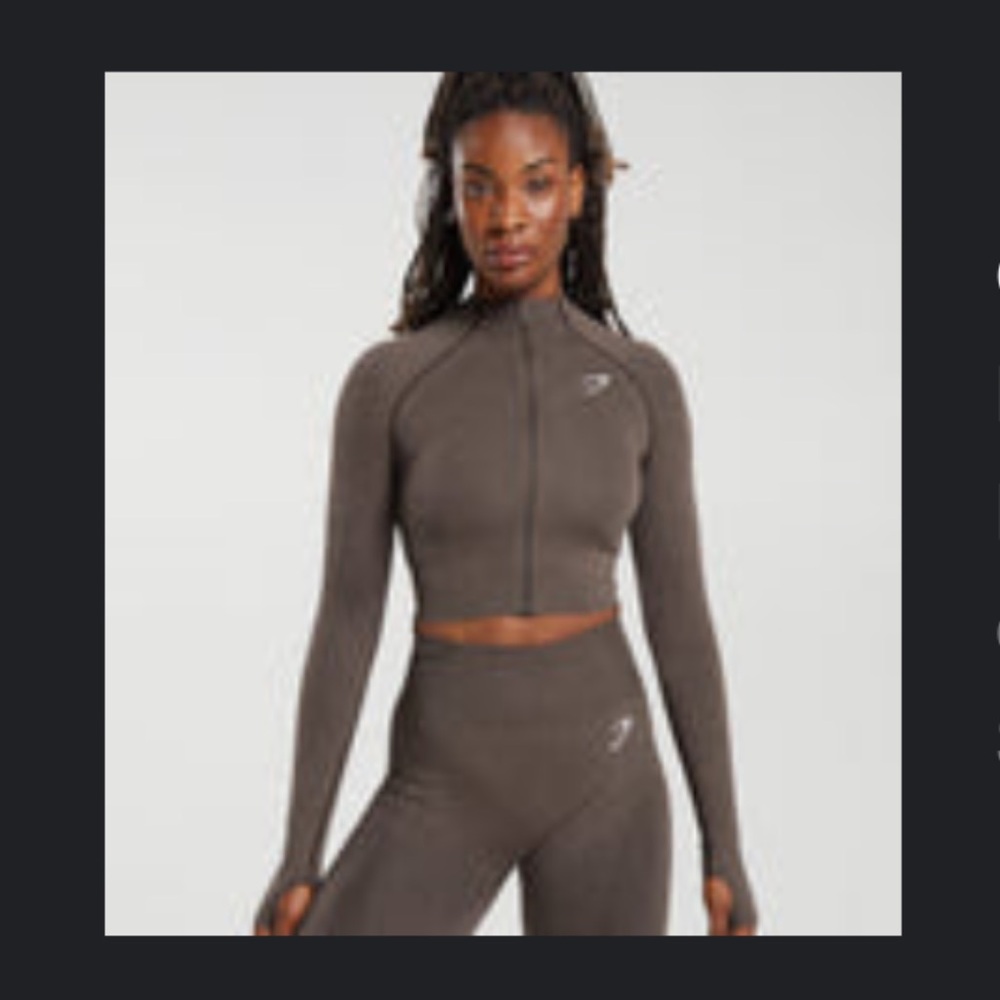 Gymshark Vital Seamless 2.0 Midi Zip Up Jacket - Brown Marl